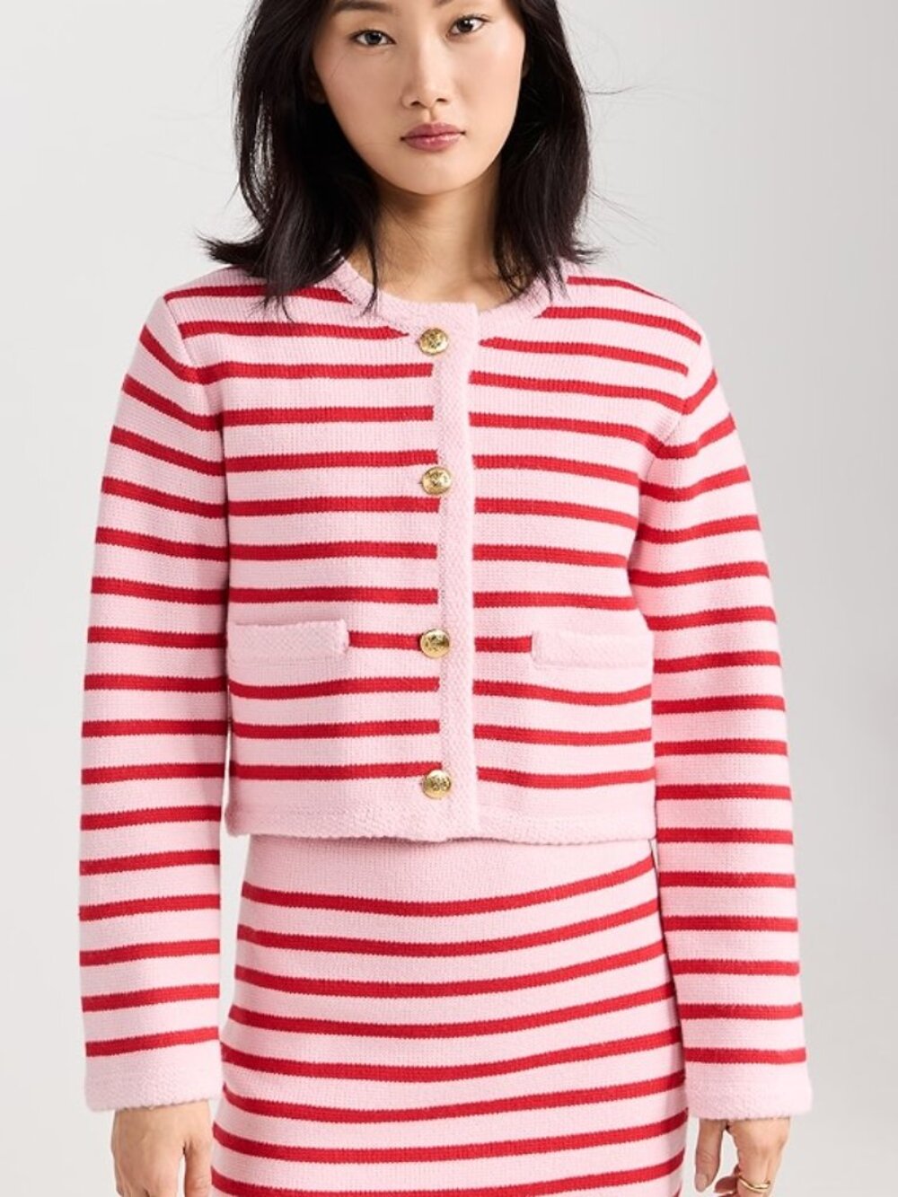 English Factory | Knit Striped Cardigan Sweater in Pink + Red NWT